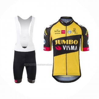 2021 Fietskleding Jumbo Visma Geel Korte Mouwen en Koersbroek