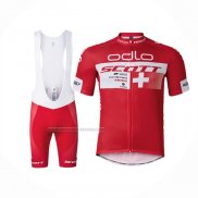 2016 Fietskleding Scott Wit en Rood Korte Mouwen en Koersbroek